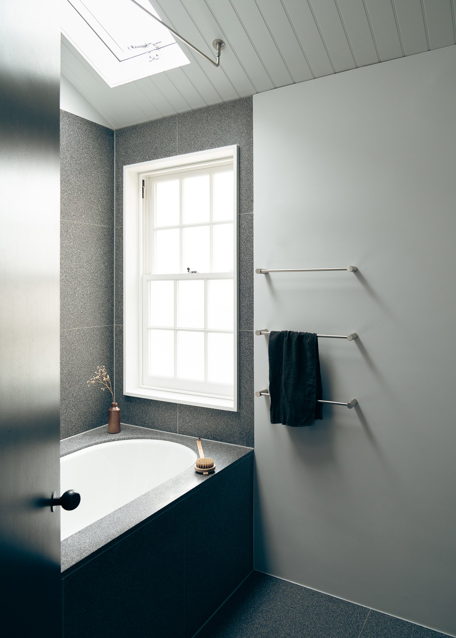 grey tiled bathroom
