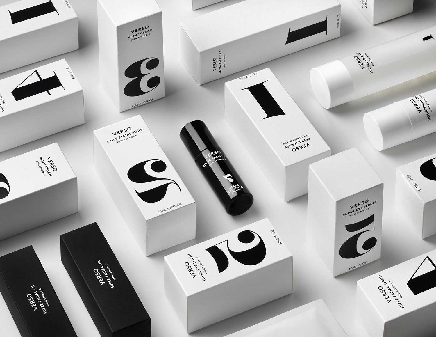Black and white skincare packaging